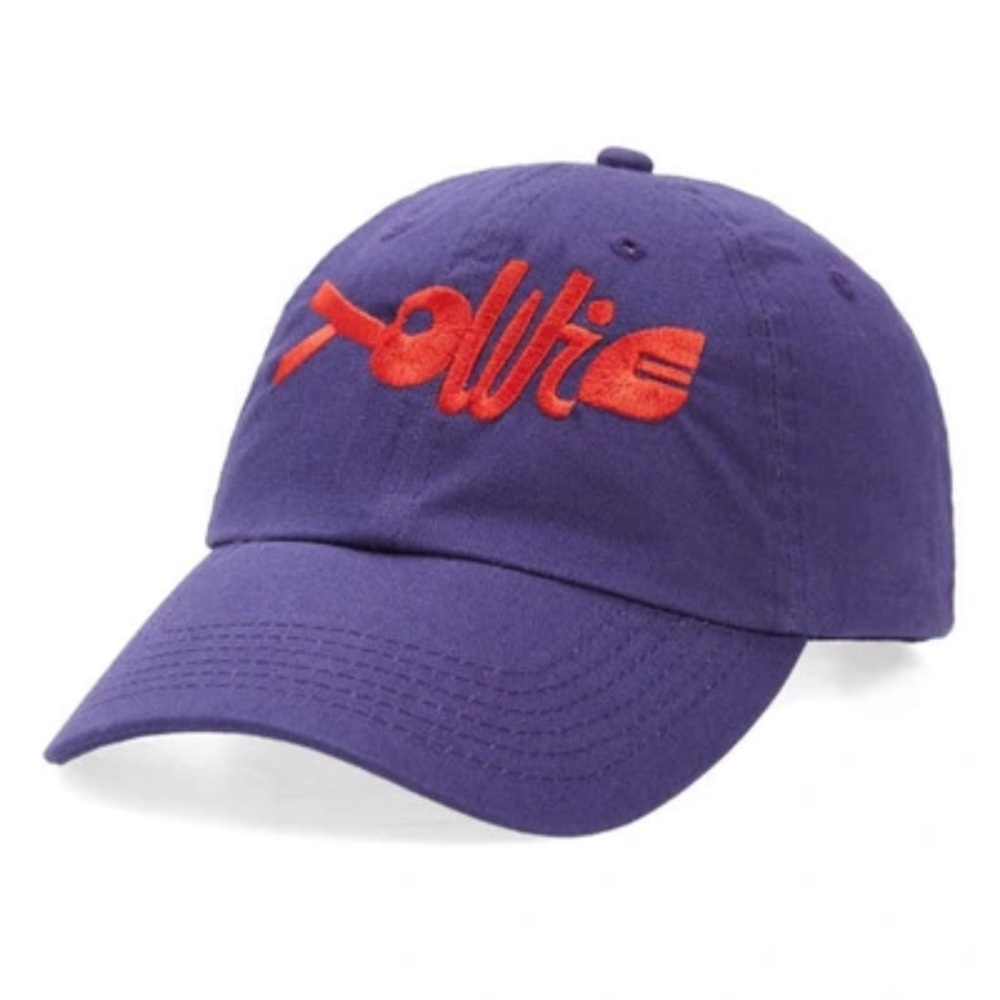 YOWIE LOGO EMBROIDERED DAD BASEBALL CAP IN PURPLE/ RED $35
